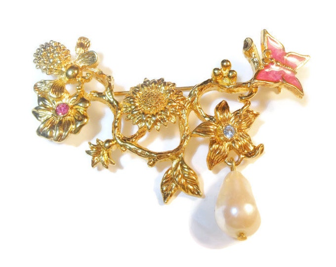 FREE SHIPPING Avon floral brooch, flower butterfly bee sunflower pearl brooch pin