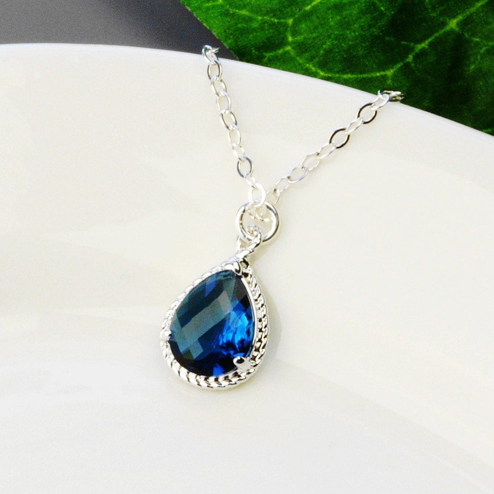 Navy Blue Necklace Silver Navy Blue Sapphire Pendant