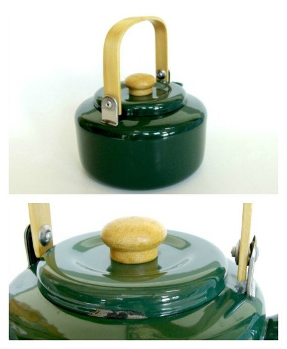 Hunter Green Enamel Tea Coffee Pot Kettle Metal Teapot with