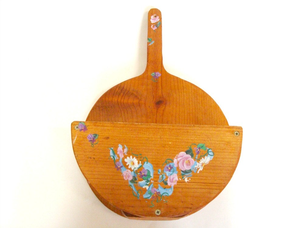 Wooden Hanging Wall Paper Plates Holder Hand Painted Flowers