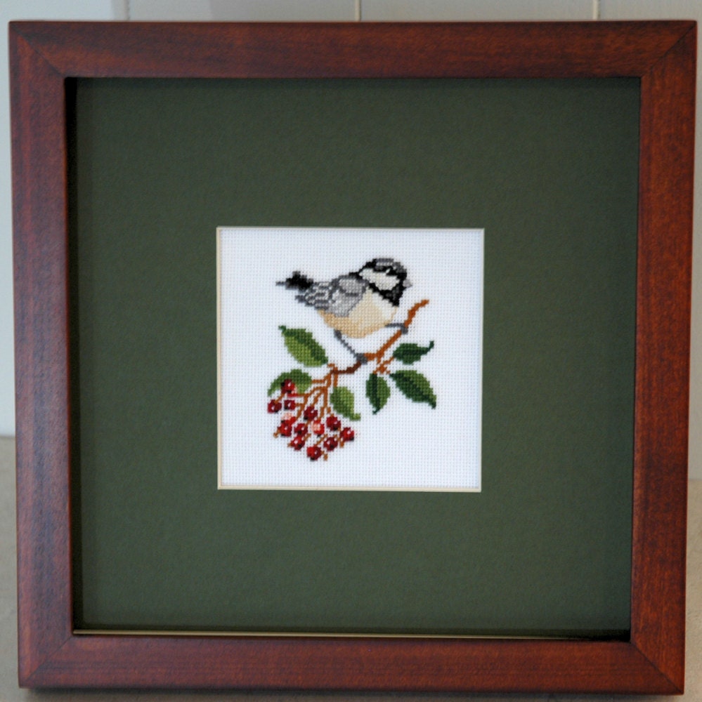 cross-stitch-winter-holiday-chickadee-matted-and-framed