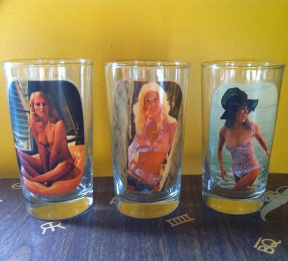 1970s nude pin up girl drinking glasses