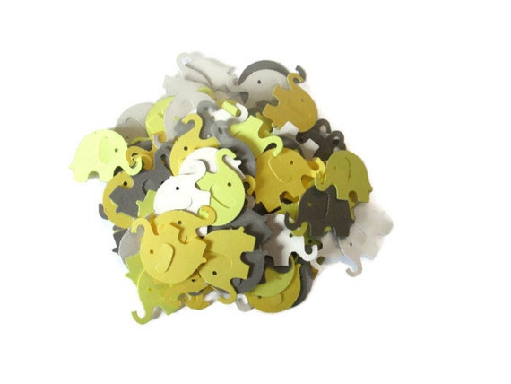 100 Piece Greys and Yellows Elephant Confetti - Baby Showers, Grey and Yellow, Grey Yellow shower theme, envelope confetti Il_570xn