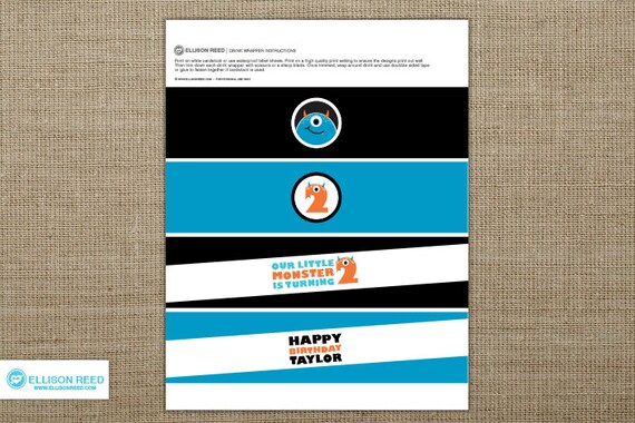 Monster Birthday - Monster Printable - Monster Drink Wraps - Monster Birthday Printable - 2nd Birthday - Little Monster - Halloween Birthday Il_570xn