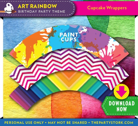 Art Paint Party Cupcake Wrappers Printable DIY Birthday Cake
