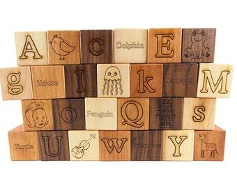 26 Picture Alphabet Building Blocks Natural & Organic -Wooden Toy Blocks