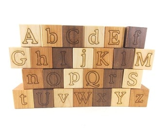 26 Alphabet Building Blocks Natural & Organic -Wooden Toy Blocks