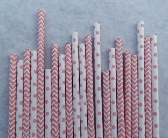 Chevron & Dot Paper Straws, Light Pink, 50 Pack, Baby Pink, Baby Shower Chevrons Il_570xn