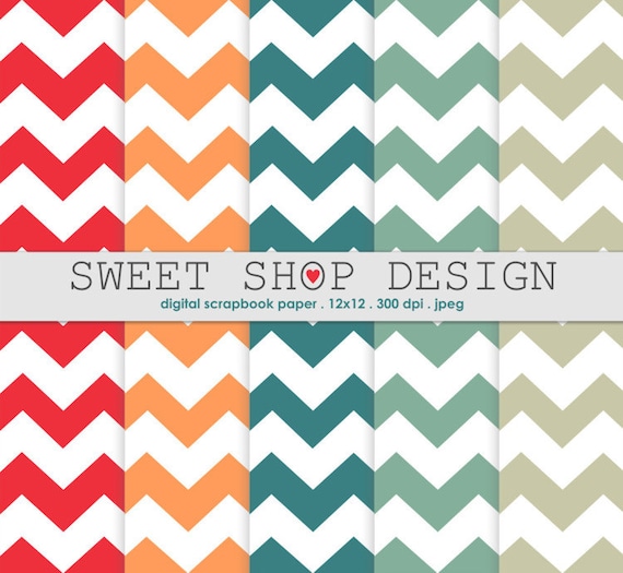 50% Off Sale - Printable Scrapbook Paper Pack, 12x12, Digital Scrapbooking Paper, Chevron N05, Set of 5 Papers Il_570xn