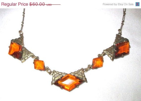 Vintage 1920 Topaz Amber Color Art Deco Necklace - Unique and Unusual