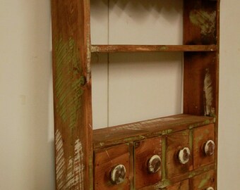 Kitchen Spice Rack, Apothecary wall shelf, Apothecary cabinet, Primitive wall shelf, French Country wall shelf, Wall shelf with drawers