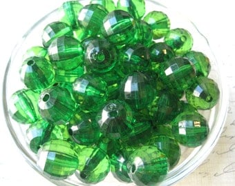 Green Gumball Bead, 10 pcs, Faceted Beads, 16mm Translucent Beads, Bubblegum Bead, Necklace Beads