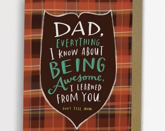 Being Awesome Father's Day Card by Emily McDowell Hand Lettered Plaid Greeting Card 213-C