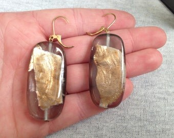 Vintage Costume Gold and Clear Beaded Earrings