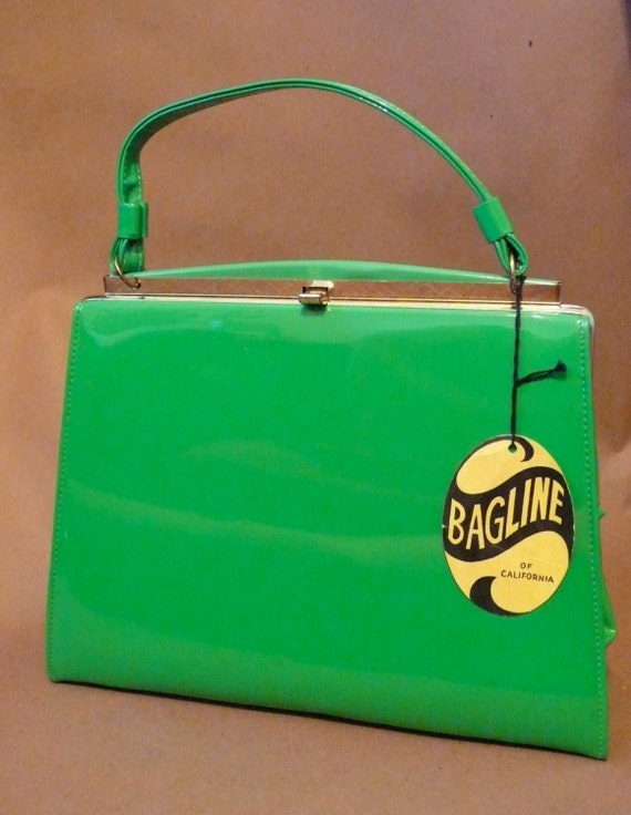 Vintage Mod Psychedelic Neon Green Kelly Bag Handbag Purse