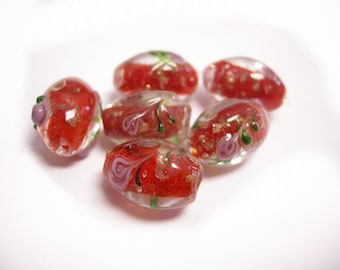 6pcs 16x11mm red lampwork glass beads-6088