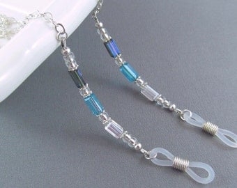 Shades of blue beaded eyeglass chain - Glasses lanyard - eyeglasses chain - glasses necklace - reading glasses chain - kalxdesigns