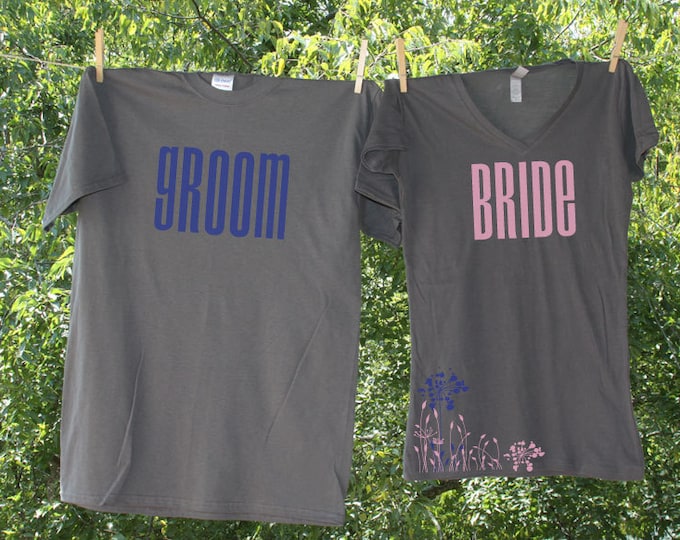 Classic Bride & Groom with Flowers Matching Shirts / two shirts- 20L 20M