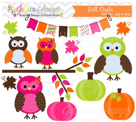 INSTANT DOWNLOAD, fall owl clipart, autumn owls clip art , for commercial use, personal use, invites, cards, scrapbooking Il_570xn