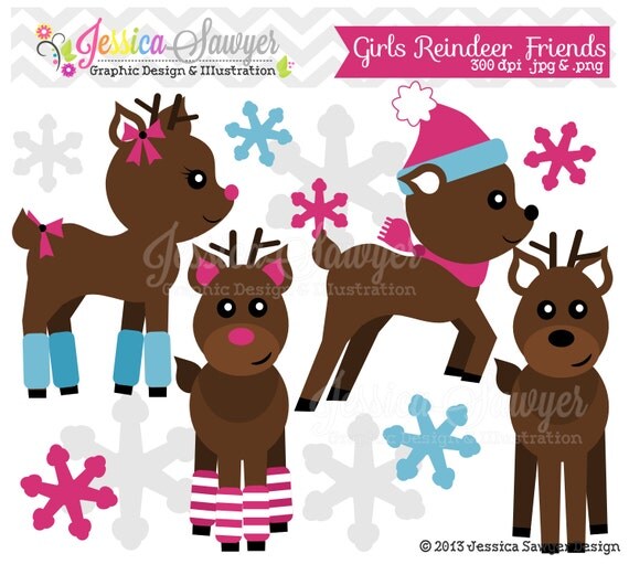 INSTANT DOWNLOAD, girls reindeer friends clipart, christmas clip art, for commercial use, personal use Il_570xn