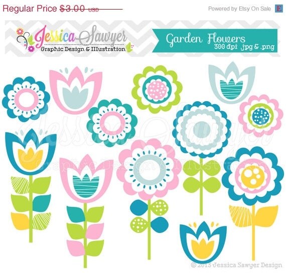 50% OFF - INSTANT DOWNLOAD, , flower clipart, garden clip art, for commerical use, invites, greeting cards, etsy banners Il_570xn
