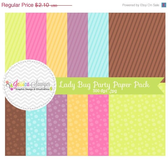 50% OFF - CLEARANCE, lady bug digital papers, whimsical paper pack, commercial use for invitations, photo shop background Il_570xn