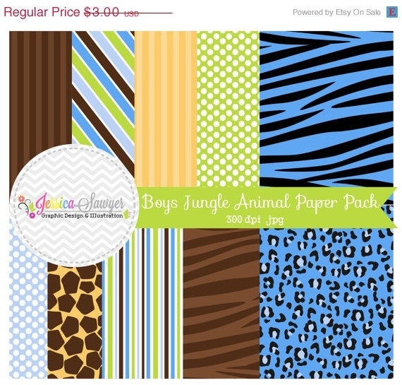 50% OFF - INSTANT DOWNLOAD, boys jungle animal digital papers, safari digital backgrounds, cards, scrapbooking, invites Il_570xn