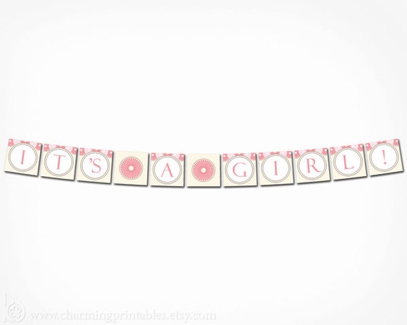 It's a Girl Banner - Baby Shower Banner - Vintage Inspired - PRINTABLE DIY Digital File - Vintage Baby Shower Il_570xn