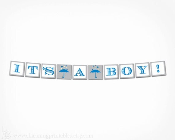 Rain Shower Baby Boy Shower Banner - PRINTABLE Banner - DIY Digital File - It's a Boy Banner - Rain Shower Collection Il_570xn