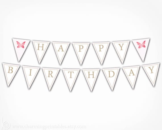 Butterfly Birthday Banner - PRINTABLE DIY Bunting Banner - Flower Butterfly Party Banner - Garden Party Collection Il_570xn
