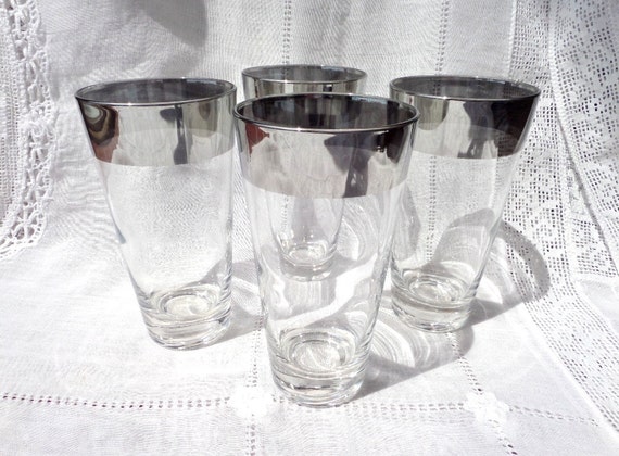 Vintage Highball Glasses Silver Rim By Greenleeandvine On Etsy