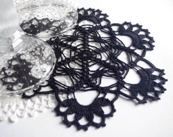 Crochet doily Black lace doily Handmade cotton crochet doilies Black doilies crochet Flower doily Black crochet doily 199