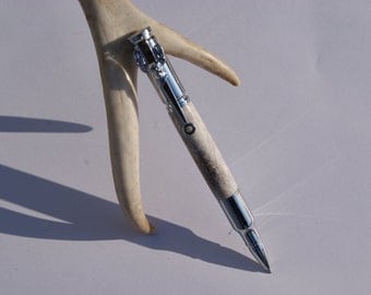 Chrome Bullet Pen - Bullet Twist Pen - Deer Antler - Deer Antler Pen - Deer Clip - Engraving Available - Bullet Pen - Deer Antler Bullet Pen
