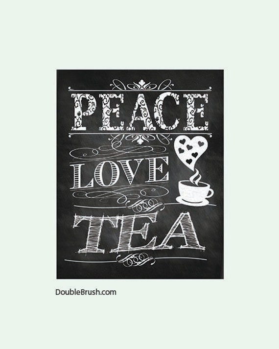Tea Art Tea Gift Chalkboard Print Wall Decor Ktichen Art Tea