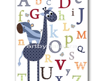 Kids Wall Art Alphabet Nursery Alphabet Giraffe Nursery Baby Nursery Art Decor Baby Boy Nursery Kids Art Baby Room Decor Nursery Print