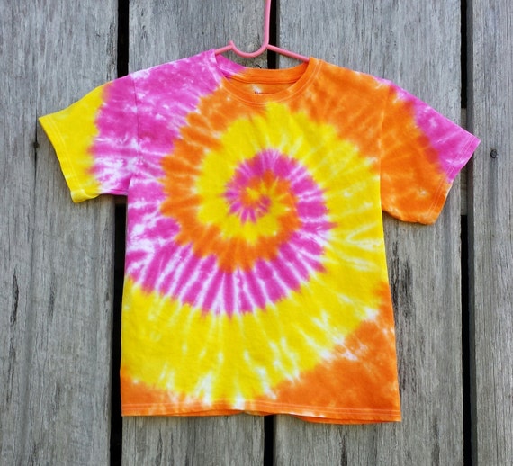 Girls Tie Dye T-Shirt S M L XL Short Sleeve Tshirt Orange