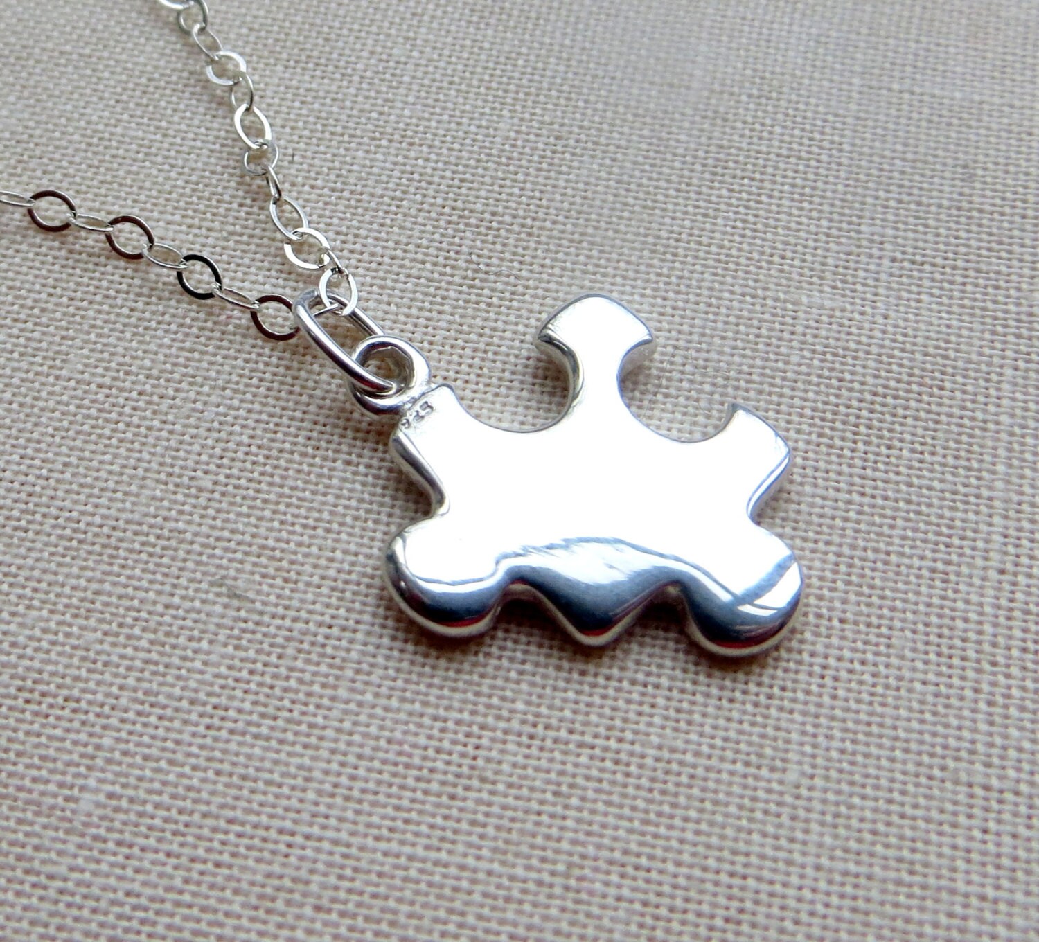 Sterling Silver Puzzle Piece Necklace. 3D Charm Necklace.