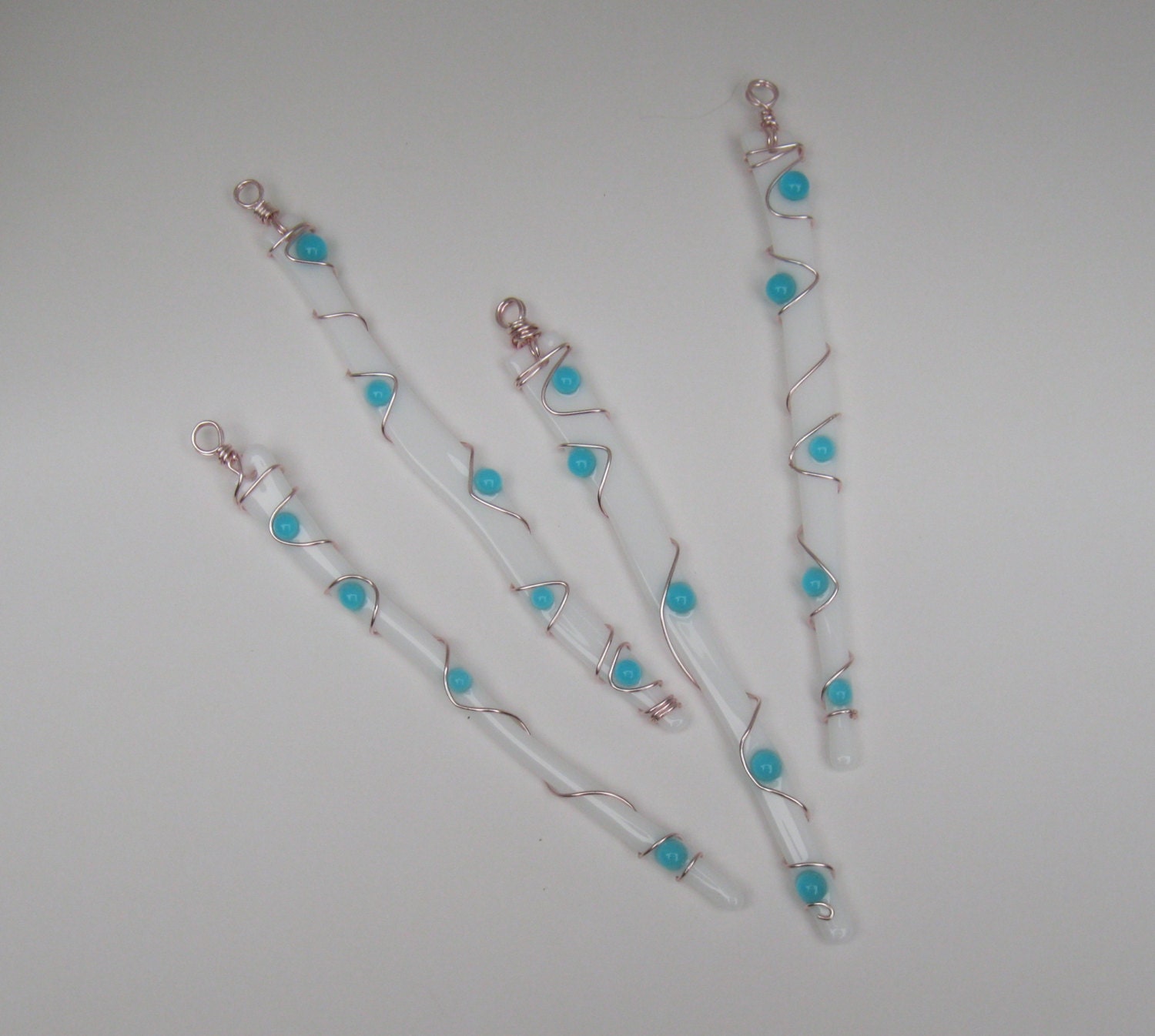 Fused Glass Icicle - White - Wire-wrapped - Christmas Tree Decoration - Set of 4 (IC012)