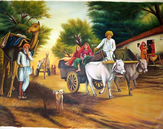 Items similar to Handmade Canvas Oil Painting: Traditional Indian ...