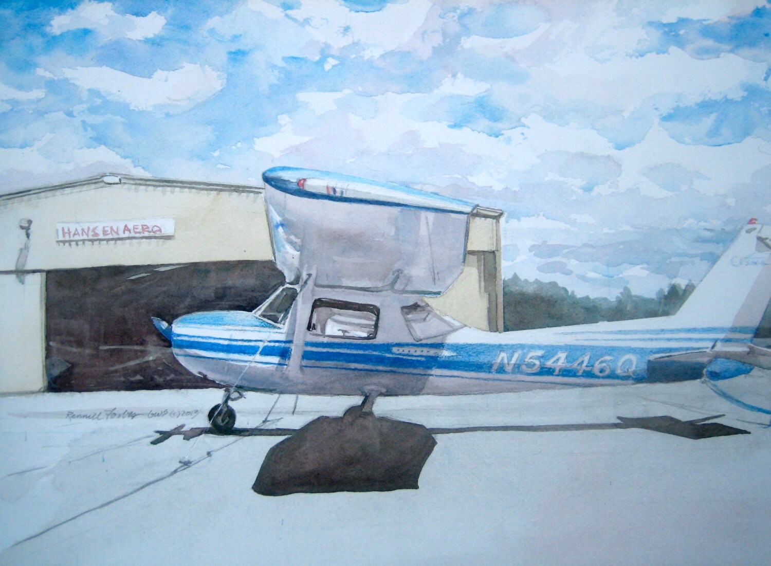 Cessna Plane Original Watercolor Painting Blue Watercolour SFA