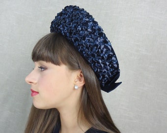 60s Madeline Style Straw Hat Wide Ribbon Bow Vintage