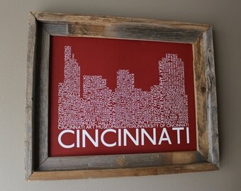Cincinnati Skyline Word Art Print (Red) Unframed