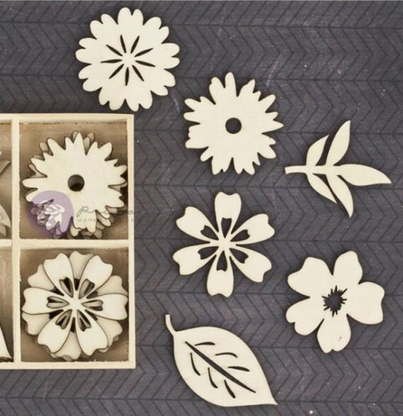 Laser Cut Wood Embellishments Prima Die Cut Flowers