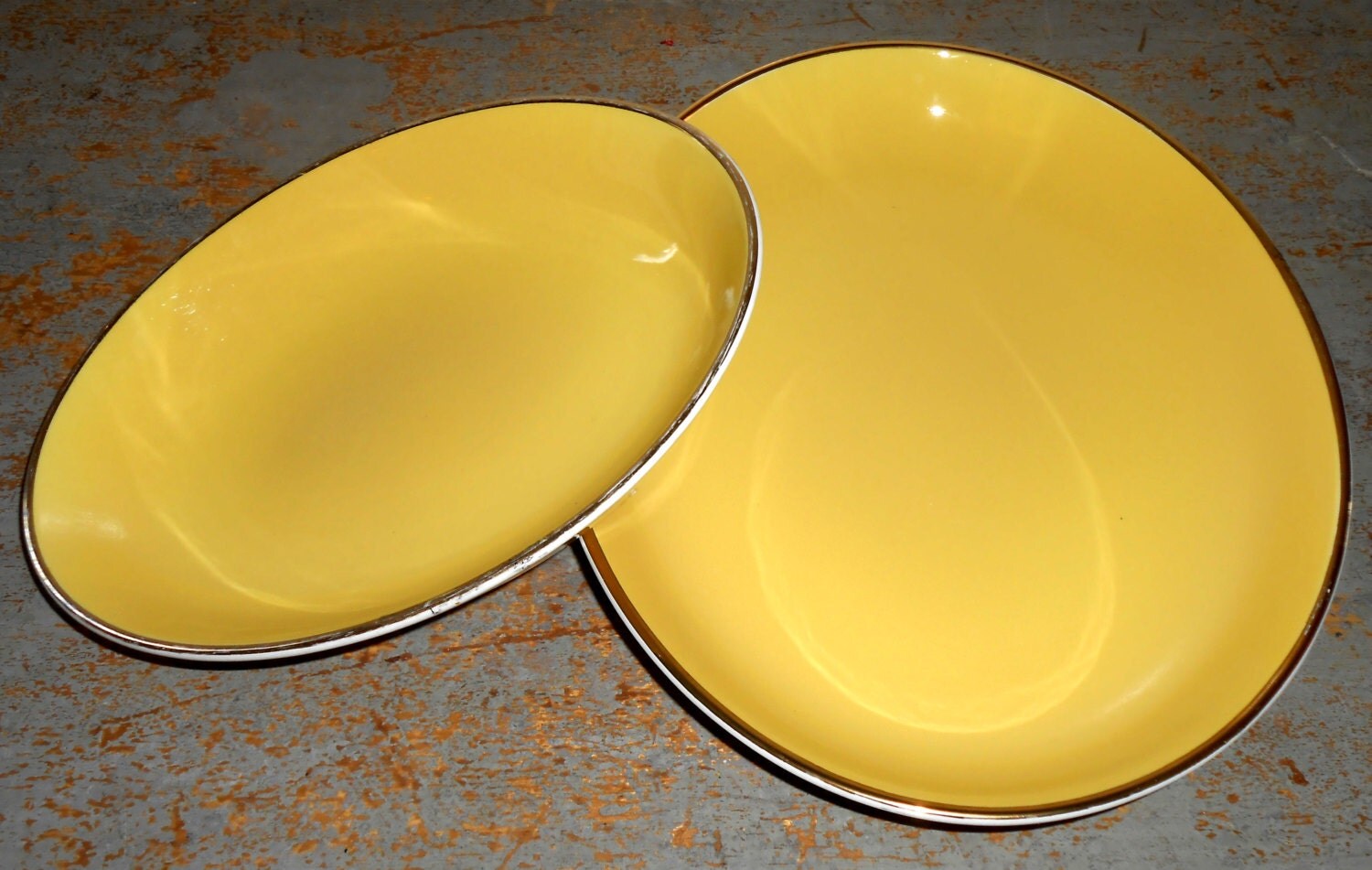 Vintage Platters, Yellow, Nesting, Serving Dish, Retro, Oval, Bowls