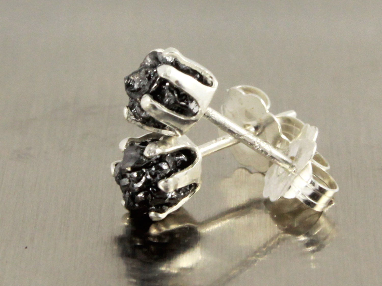 Rough Diamond Post Earrings in Silver Large Ear Studs 3.5mm
