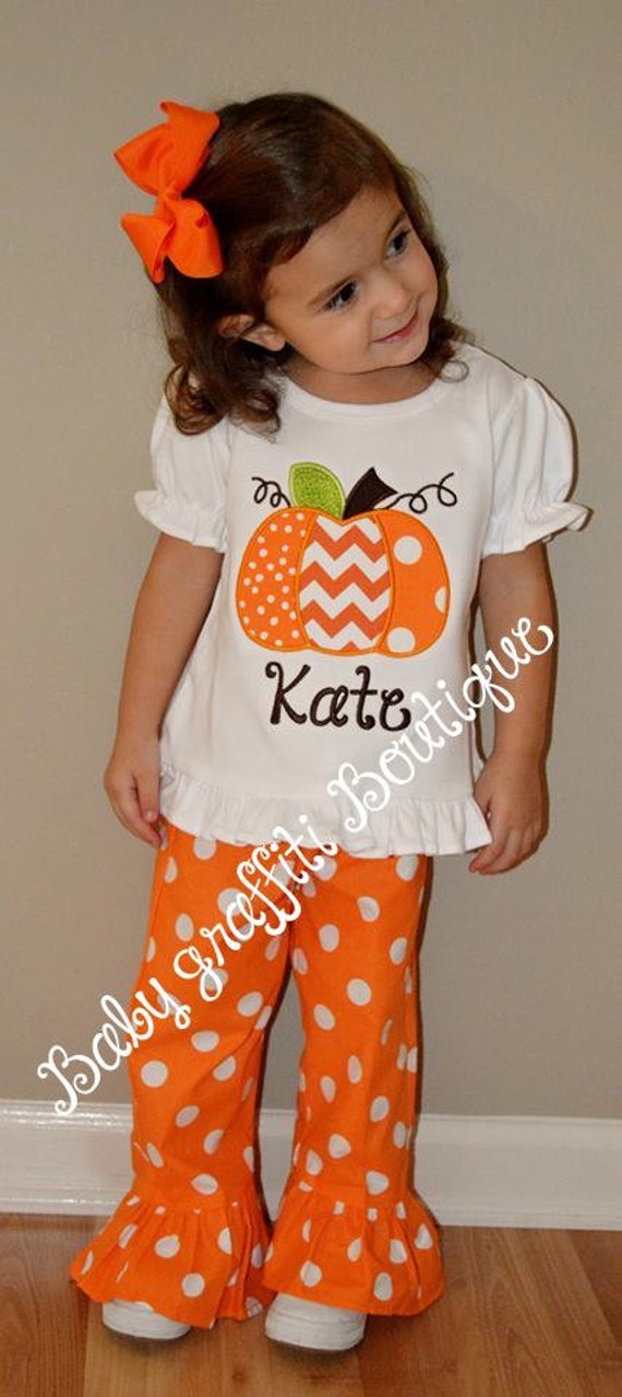 Toddler Girl's Monogrammed Pumpkin Fall Outfit