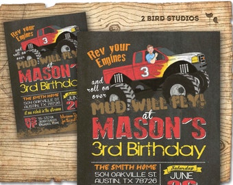 MONSTER Truck Invitation - Monster Truck Party - RED Monster Truck Birthday - Chalkboard DIY printable invitation for boys birthday party