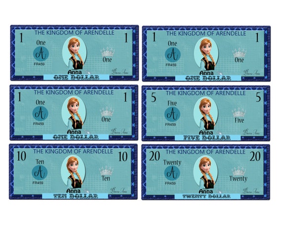 printable frozen anna play money pack instant download jpeg