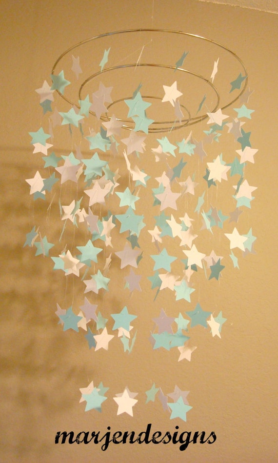 Aqua und weiÃe sterne mobile baby boy dekor von marjendesigns