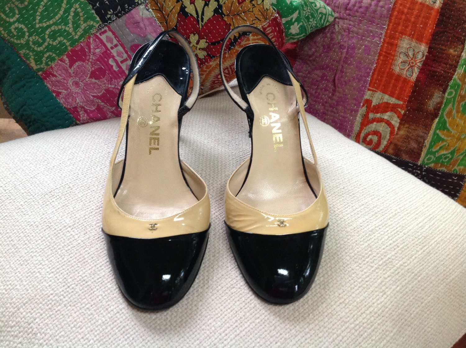 CHANEL TwoTone Patent Leather Slingback Pumps Haute Juice